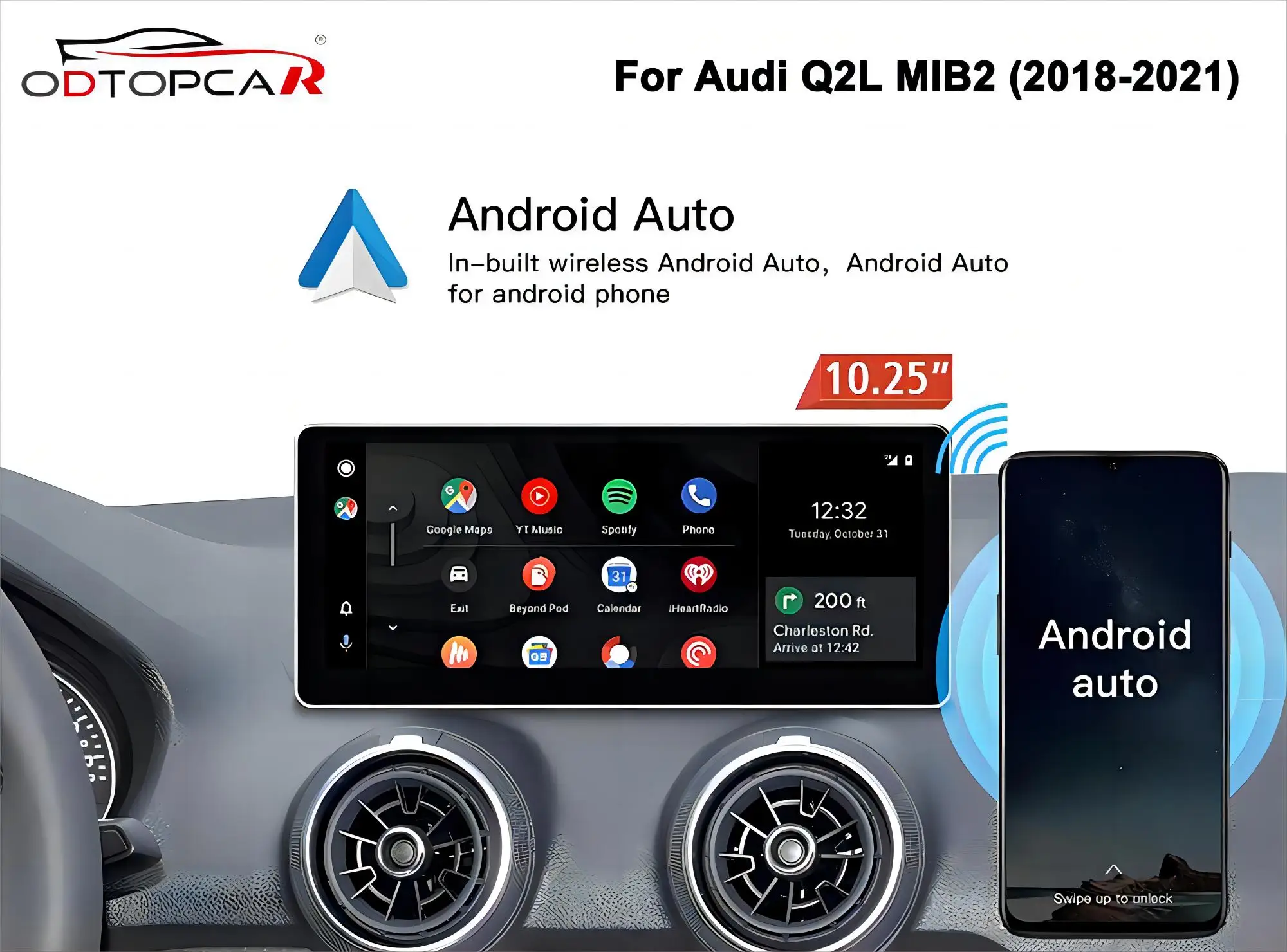 For Audi Q2 SQ2 MIB2 Android 12 System Multimedia 10.25 inch Touch Screen Head Unit Carplay Android Auto MirrorLink Navigation