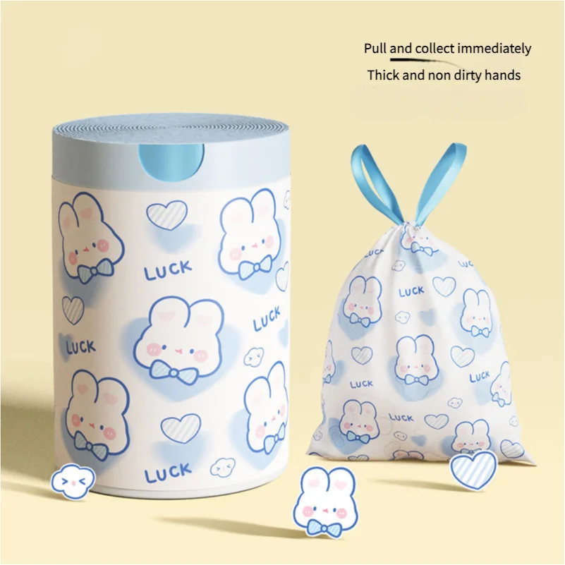 Lovely Cartoon High-quality Blue Heart Rabbit Drawstring Household Kitchen Portable Thick Garbage Bag with Printing 100 Pieces