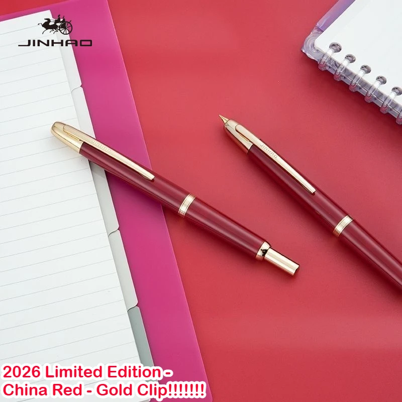 Limited Color! JINHAO 20 Pink Gold Clip Resin Press Fountain Pen EF F Ink Pen With Converter School Supplies Stationery PK 10 A1