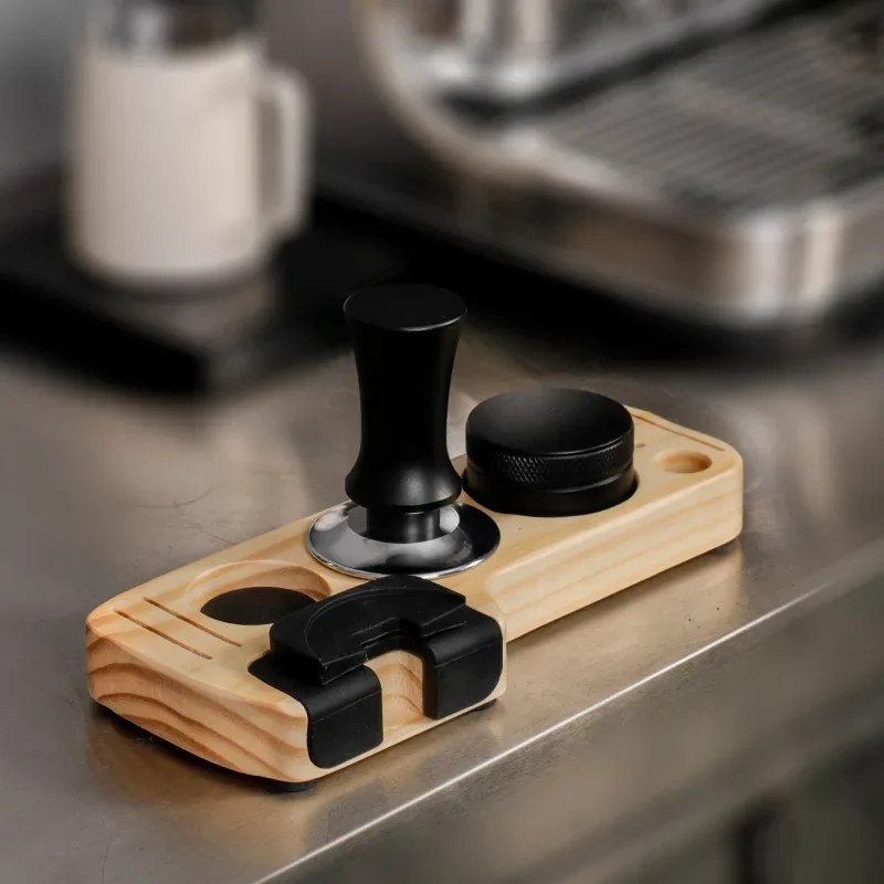 Coffee Tamper Stand Wooden Portafilter Organizer Coffee Lever Tool Tamper Mat Presser Holder For Espresso Distribution Lever