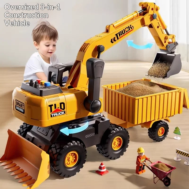 

Tld Truck Extra Large Excavator Toy 3 In 1 Engineering Vehicle 360 Degree Rotatable Swing Arm Dump Truck Shovel Sound Light