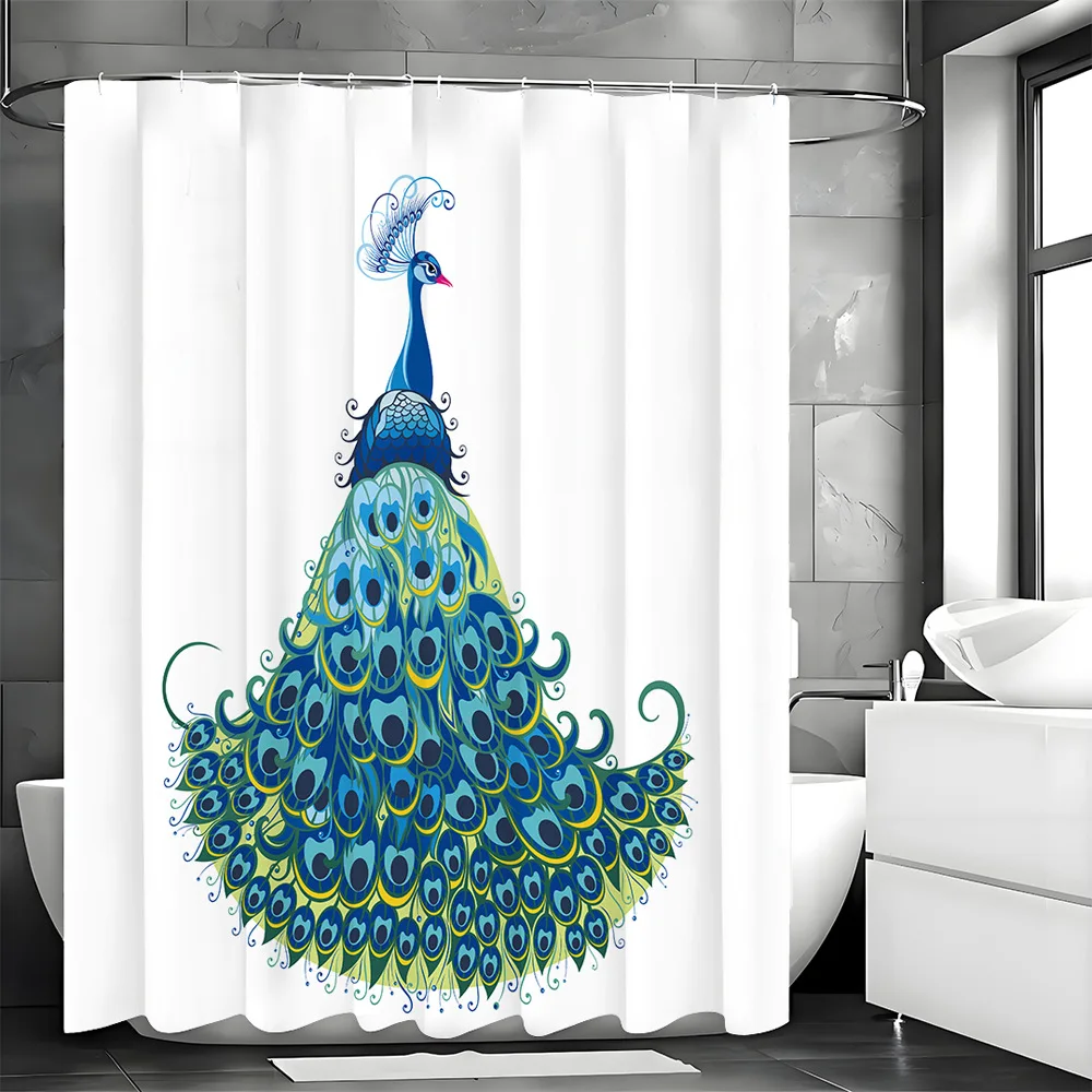 

Современная минималистичная занавеска для душа с рисунком павлина, моющаяся грязеотталкивающая насадка для душа, водонепроницаемая полиэстеровая занавеска для ванны