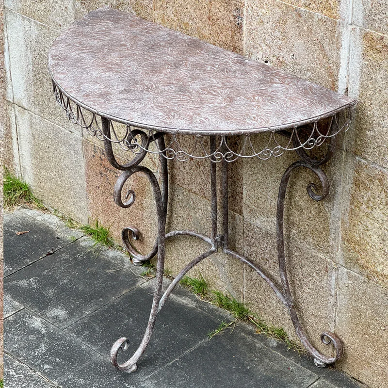 Export Order European Terrace Wrought Iron Entrance Table Outdoor Patio Balcony Semicircular Flower Stand Wall Shelf
