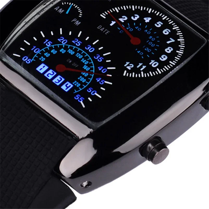 New Design Casual Led Watches Cool Car Meter Dial Unisex Black Flash Dot Matrix Racing Watch Sports Clock Hot Orologio Uomo