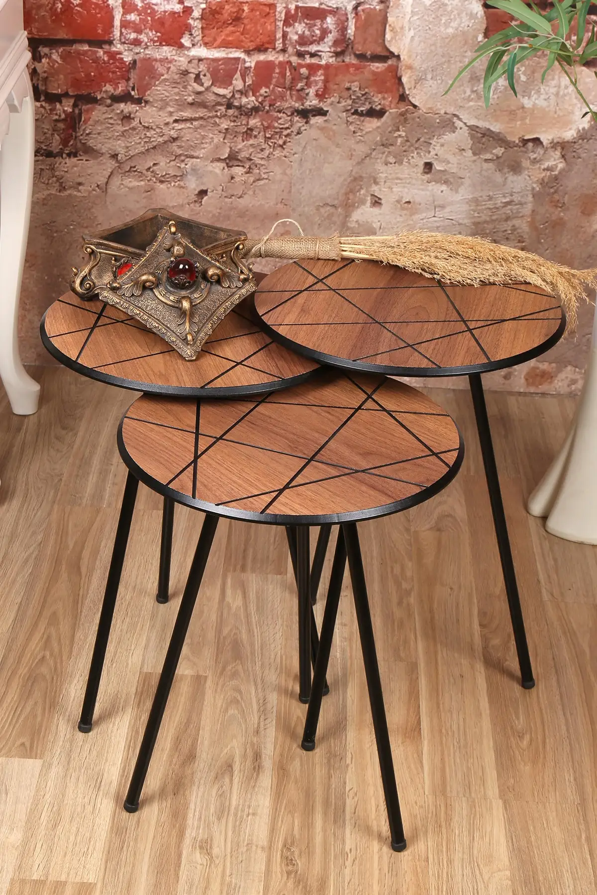 

DOLBOVI Pollen Triple Zigon Coffee Table R-07-saruhan-Black Metal Leg Coffee Table