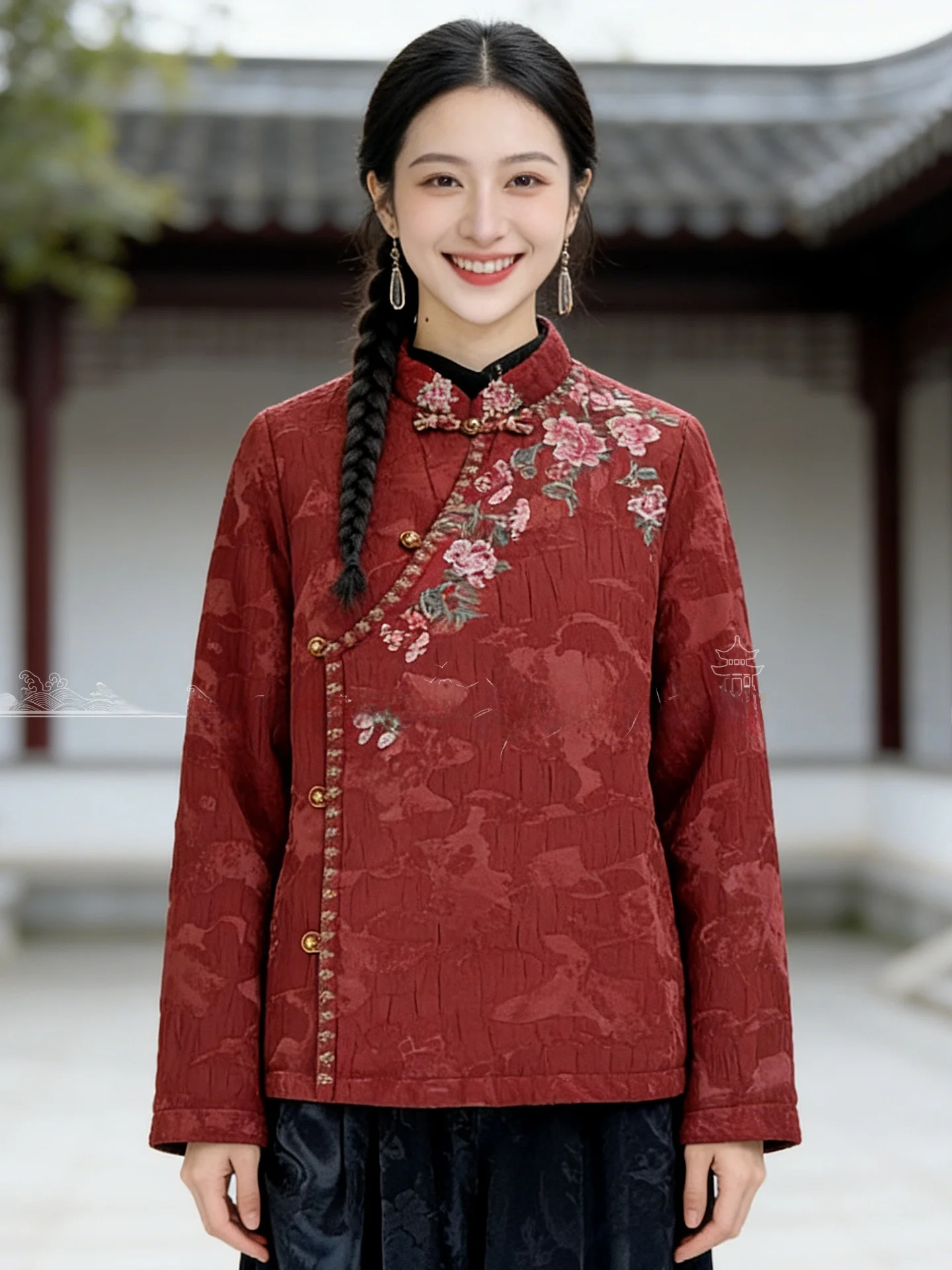 

Женская зимняя куртка Ele Long Sve из хлопка с вышивкой, шелковистой текстурой и воротником-стойкой в китайском стиле