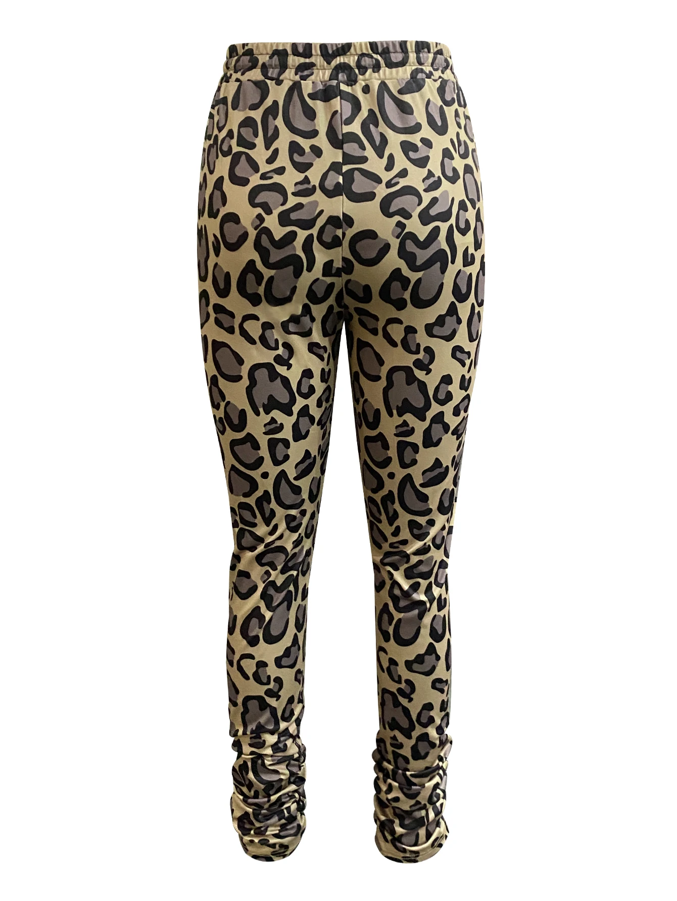 LW Leopard Print Drawstring Stacked Pants Women Sexy Drawstring Sweatpants Casual Fashion Streetwear Trousers Bottoms Long Pants