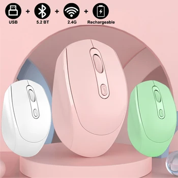 Mouse óptico sem fio recarregável, compatível com bluetooth, 2.4g, com usb, rgb, 1600dpi, para computador, laptop, pc, mudo