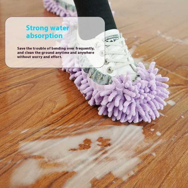 怠惰なモップスリッパ シェニール クリーニングシューズ 洗えるフロアスクラバー 屋内 滑り止め 吸収性 静かな足のダスティングクロス ホーム 面白い