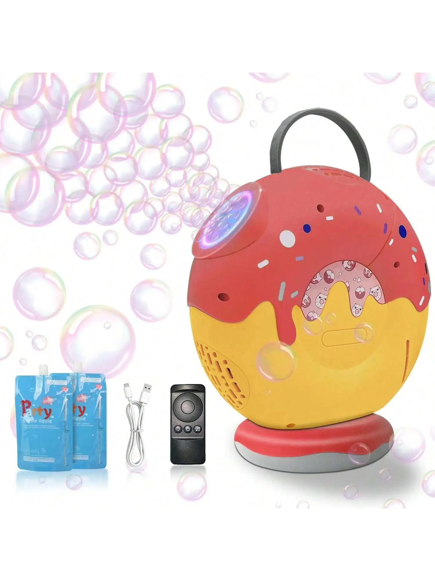 Seifenblasenmaschine für Kinder, automatischer Seifenblasenmacher mit großer Kapazität, 500 ml, mit Musik, wiederaufladbarer Akku, Seifenblasengebläse, Rot