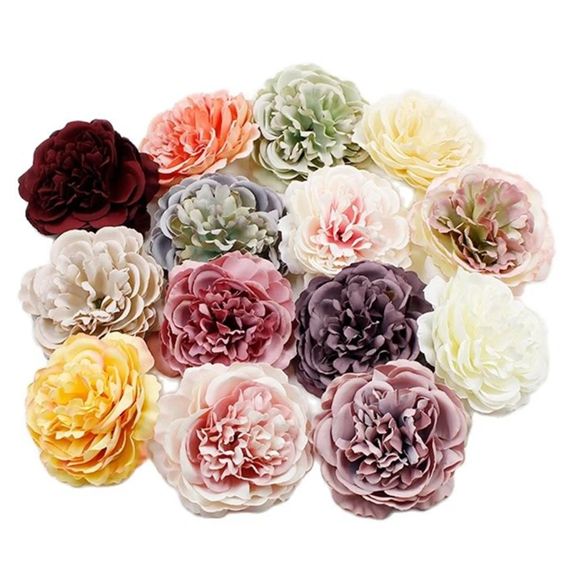 2PCs Peony Artificial Flowers 8cm Large Fake Flowers Head For Wedding Home Decoration Real Touch DIY Garland Wreath Accessories