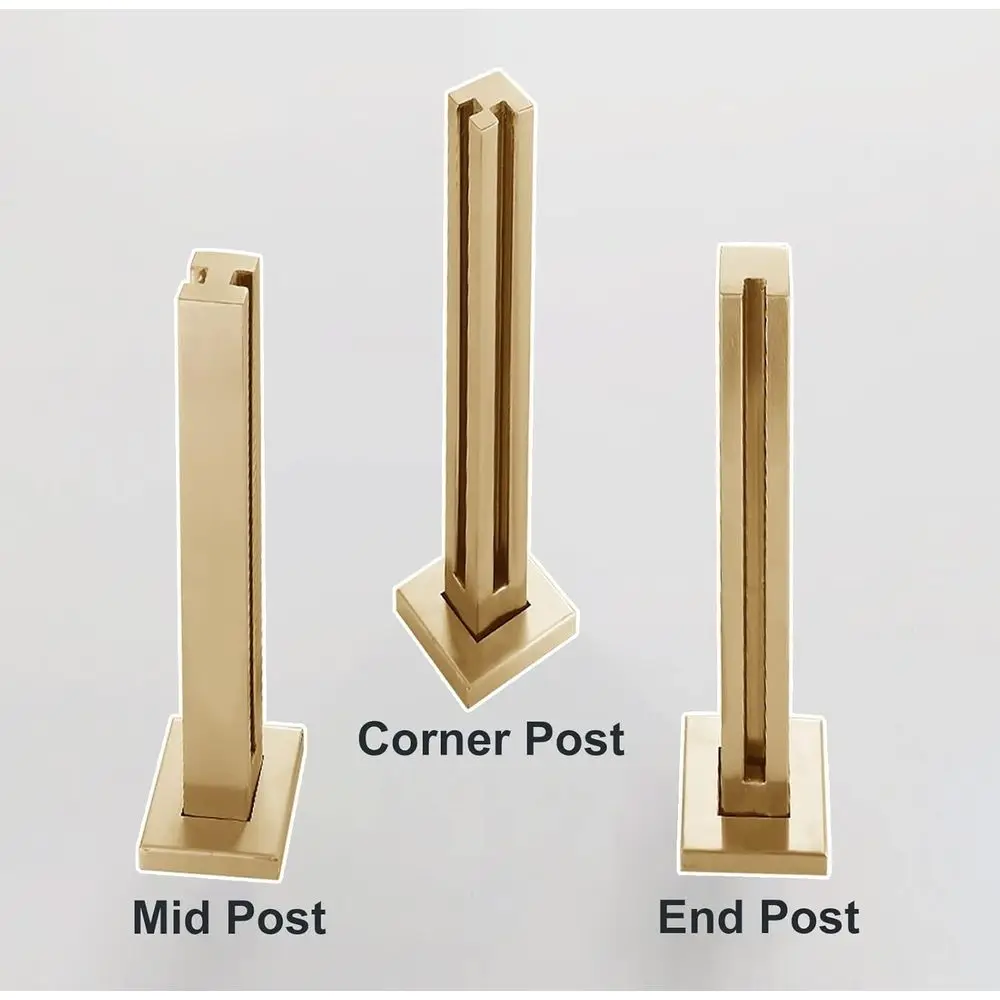 階段の手すり、ゴールドガラスの手すり支柱キット、屋外デッキ、屋内階段プラットフォーム仕切りガラス欄干システム、ステンレス