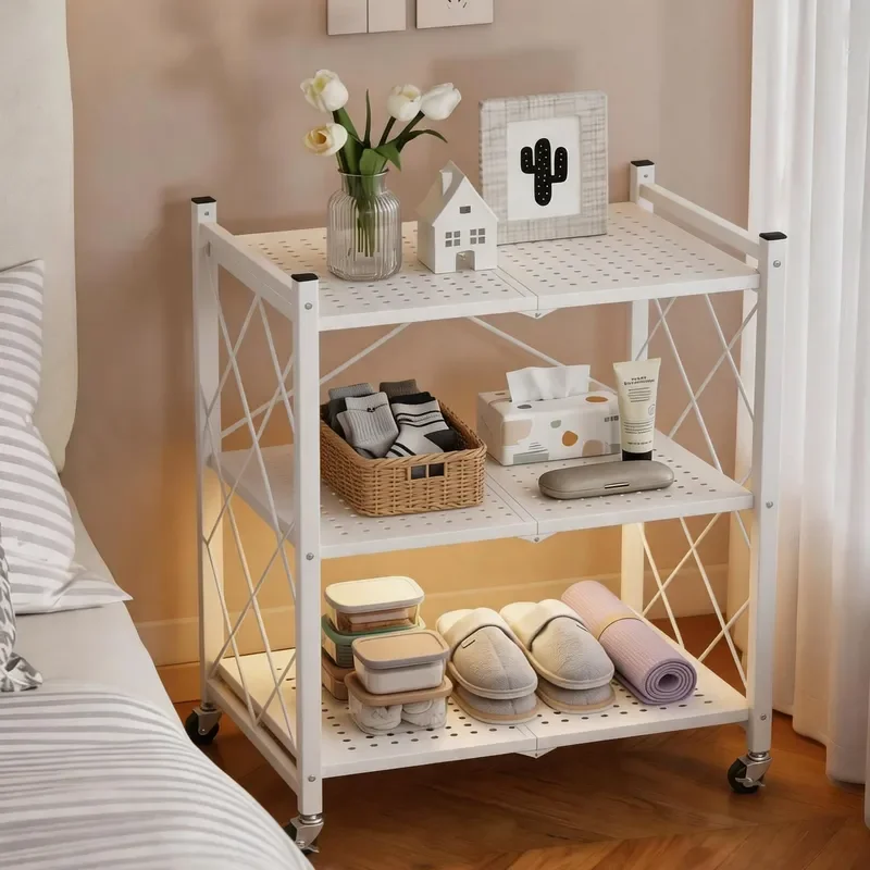 Wrought Iron Bedside Table Rack Free Installation Movable Side Cabinet for Bedroom Living Room Sofa Small Storage Shelf