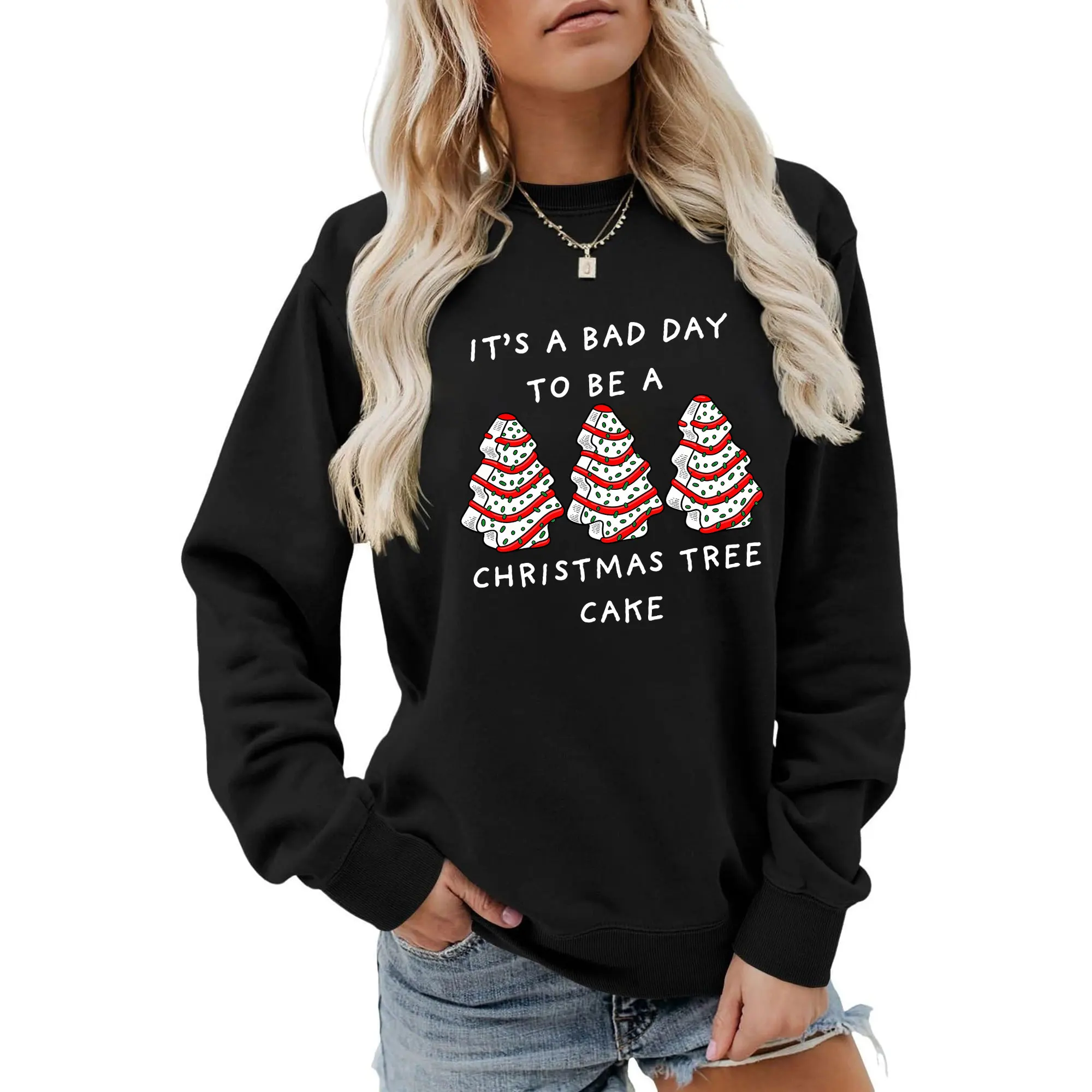 Christmas Tree Cake Sweatshirt Christmas Party Sweatshirt Funny Casual Long Sleeve Tops Funny Holiday Snack Shirt Christmas Gift