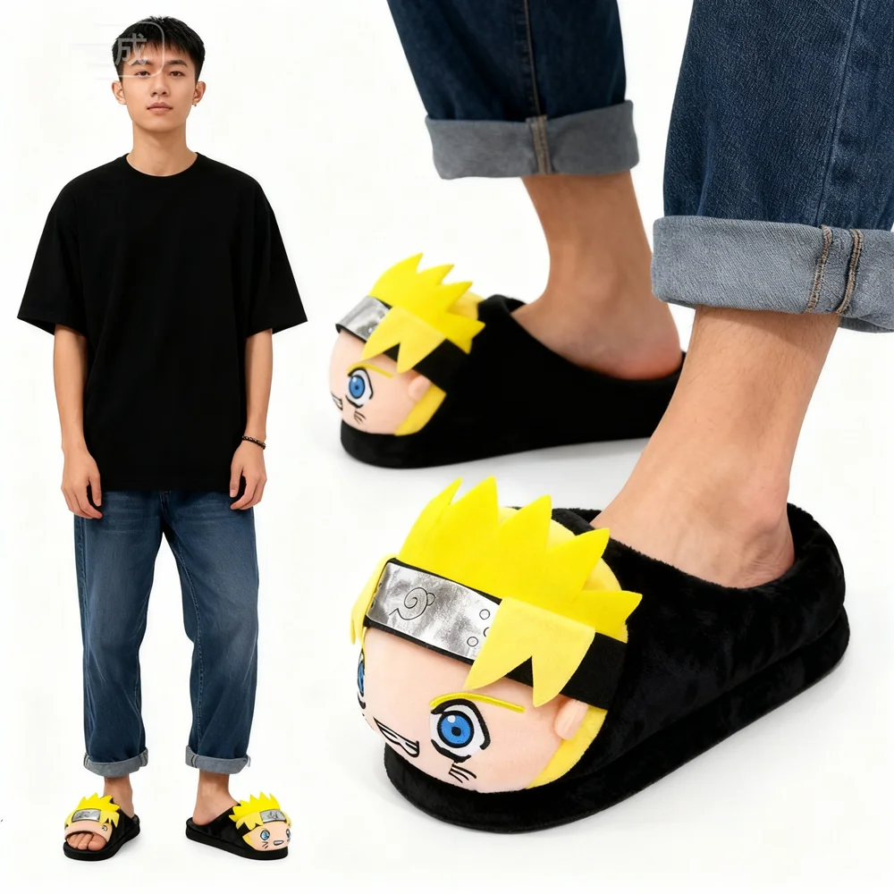 

Тапочки в стиле аниме «Наруто», удобные зимние теплые нескользящие мягкие плюшевые тапочки унисекс, милые мультяшные тапочки для косплея, подарки