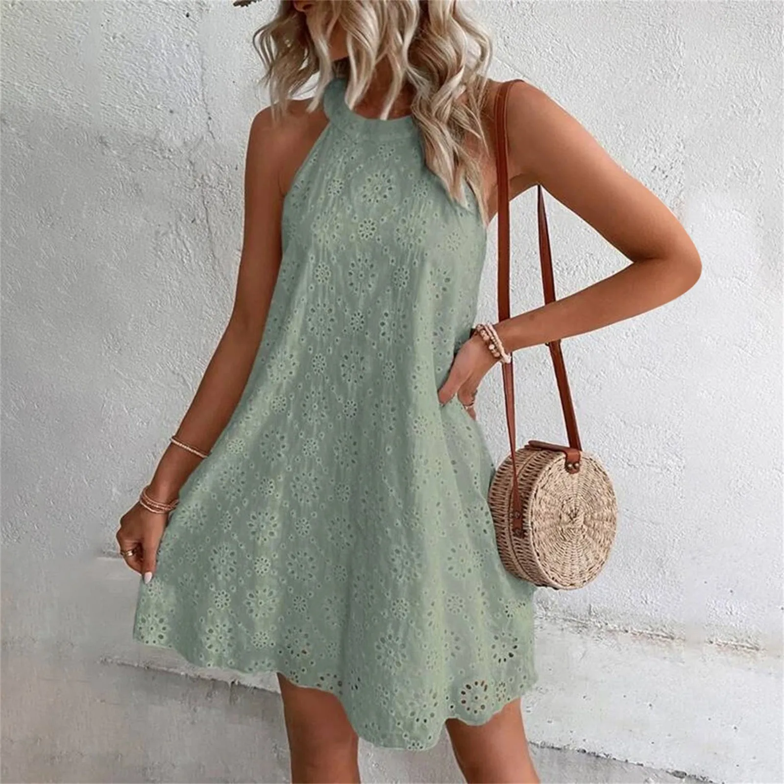 Fashion Trend Summer Women\'s Dress New Ladies Lace Solid Color Sleeveless Buttonless Dresses For Women 2023 Vestidos Robes