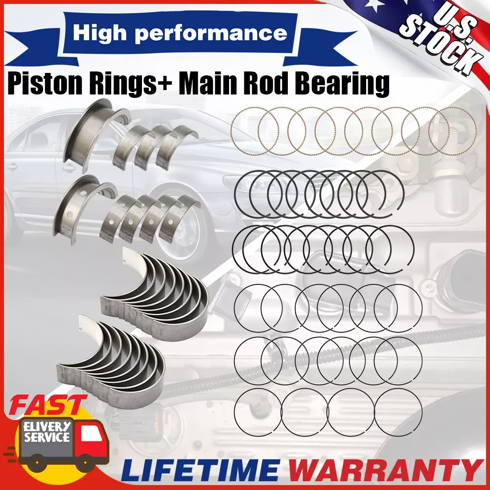 

PISTON RINGS + MAIN & RODS BEARING FOR 99-16 CHEVY GM LS Gen III IV 4.8L 5.3L