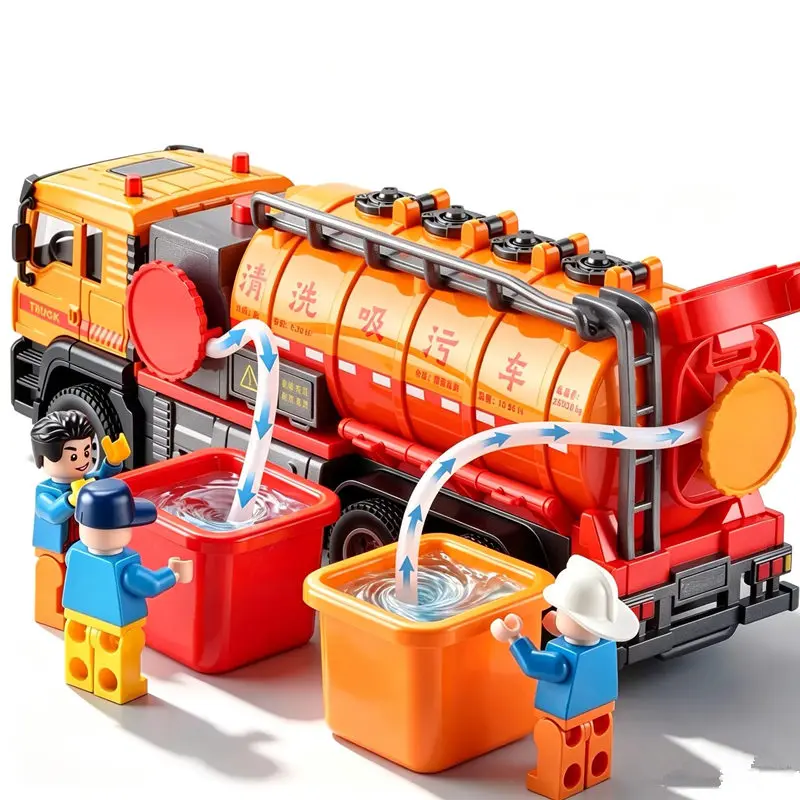 1/50 Electric Sanitation Garbage Truck Car Metal City Suction Wastewater Recycling Truck Road Cleaning Vehicle Model Sound Light