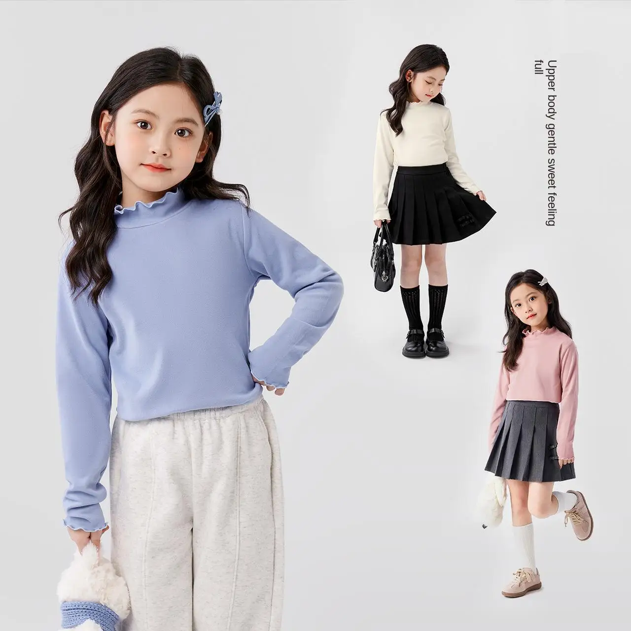 

2-16Y Girls Turtleneck Crop Top Autumn Winter Sweet Ruffled Long Sleeve Tees T-Shirts Solid Color Warm Kids Casual Undershirts