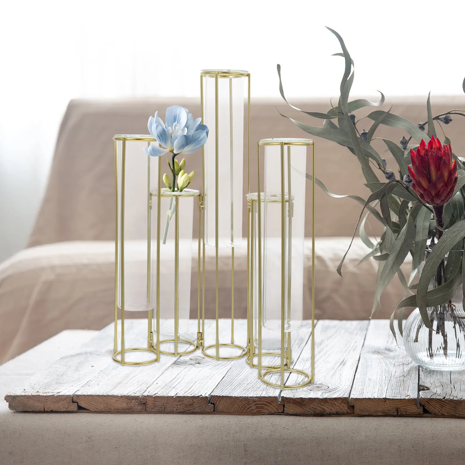 5-Link Rotatable Metal Flower Vase Test Tube Propagation Station Floral Arrangement Home Decor Vase Display Stand