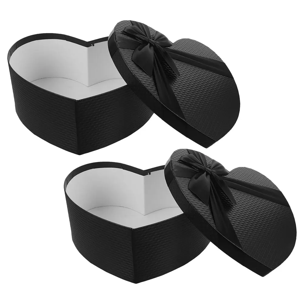 

2pcs Heart Shaped Gift Black for Valentines Chocolates Flowers Party Favor Boxes with Lids Candy Boxes Travel Size