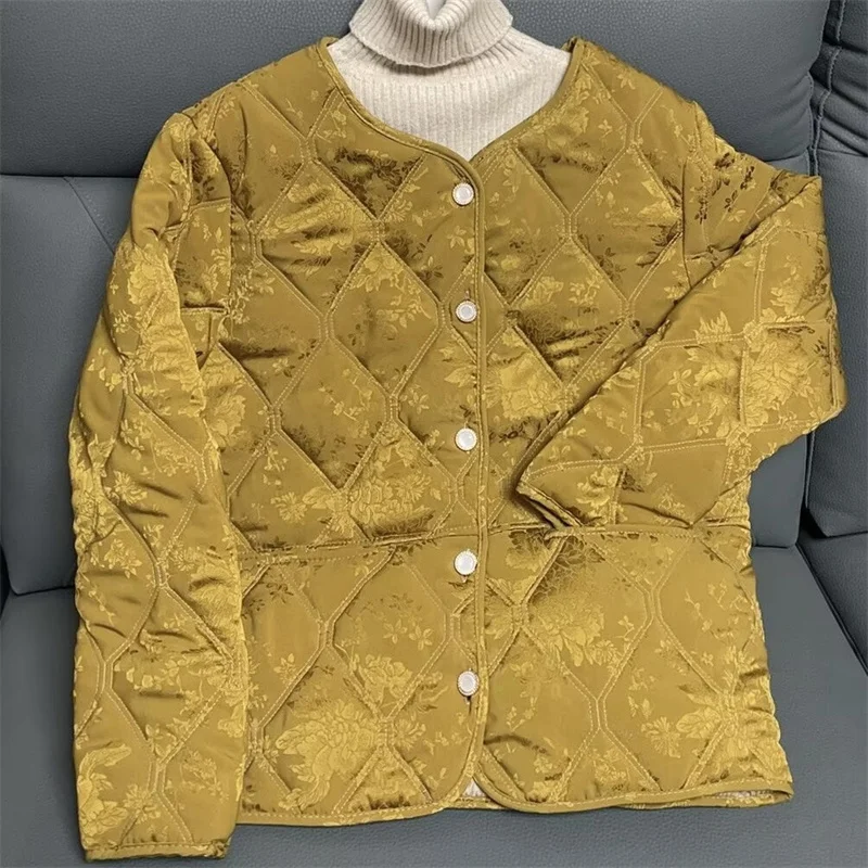 New Chinese Style Coat Women's Short Fashion Light Rhombic Cotton-padded Clothes Mother Wear Autumn and Winter Loose Coat Women