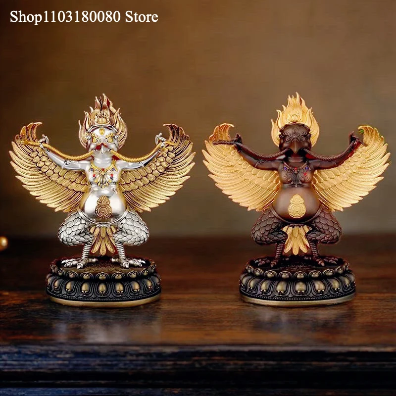 15cm Top-quality Copper Great golden-winged peng bird statue Nepal Tibet White copper suparṇa sculpture