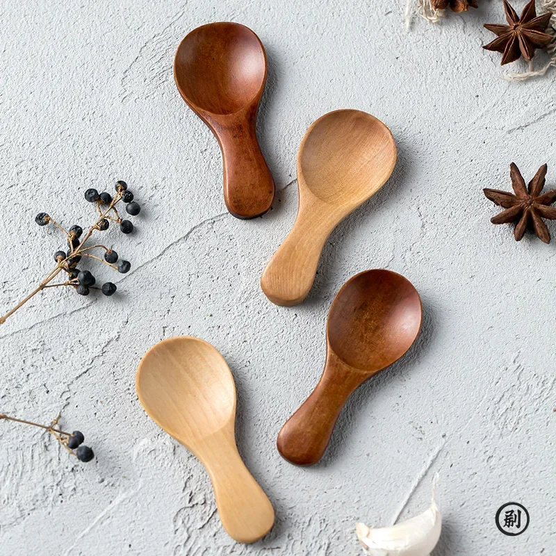 4Pcs Mini Wooden Spice Spoons – Short Handle for Sugar, Tea, Coffee, Condiments, Kids-Friendly Kitchen Gadget
