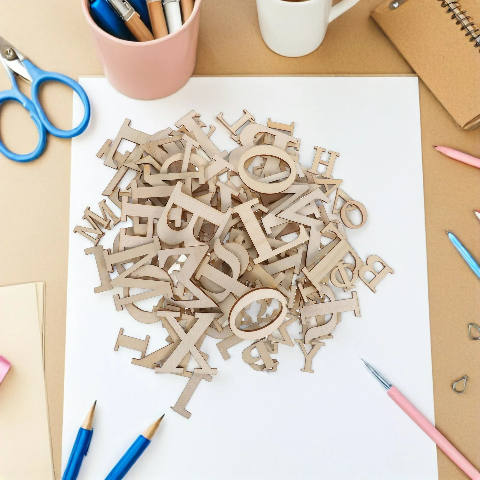 

96Pcs Wooden Greek Alphabet Letters Natural Smooth Unfinished Wood Tiles for Educational DIY Crafts Painting Learning Home Decor