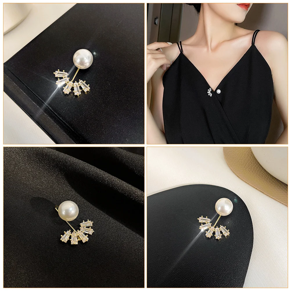 دبوس بروش لؤلؤي آمن للنساء، بروش أنيق متعدد الوظائف، مثالي للحفلات والحياة اليومية، ياقة إبداعية