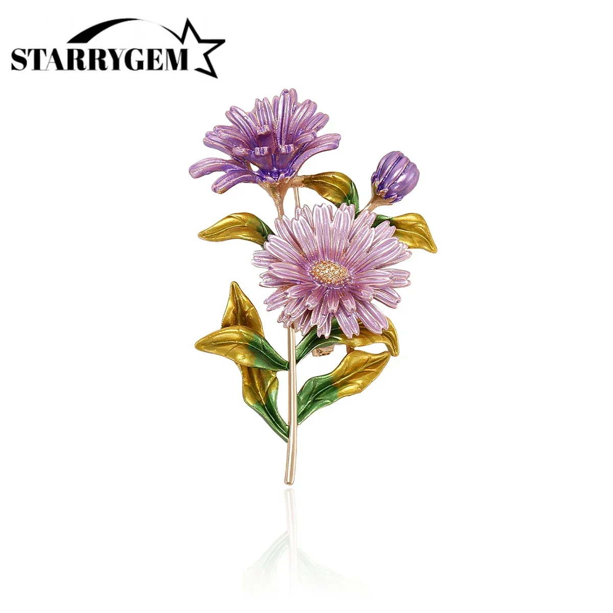 Enamel Chrysanthemum Pins for Women Sunflower Brooches Flower Leaf Pins Office Party Friend Gifts Jewelry Accessories