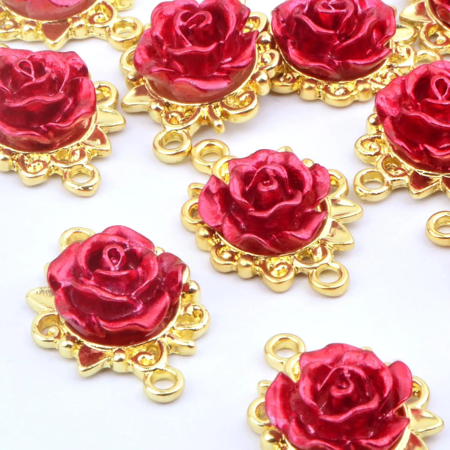 5/10pcs Rose Charms 3D Rose Flower Connector Bulk Links Valentine's Day Linking Double Loop Pendant for Jewelry Making DIY Craft - view 5