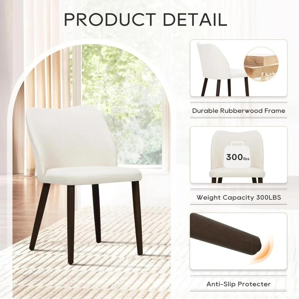 ชุดเก้าอี้รับประทานอาหารผ้าสไตล์โมเดิร์น 2 ตัว เบาะนั่งบุนวมพร้อมขาไม้สำหรับห้องครัวหรือร้านอาหาร สีเบจ