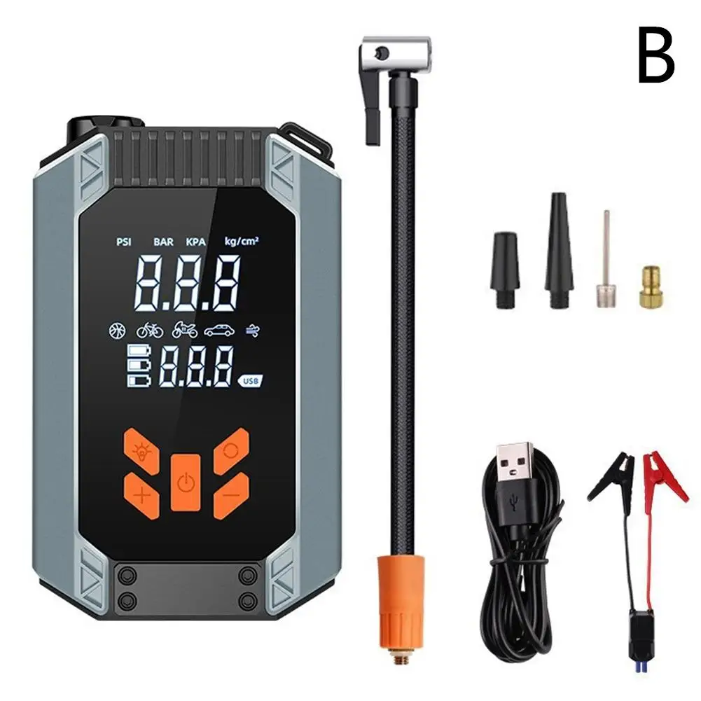 Bomba de inflação sem fio montada em carro, sem fio, lítio, portátil, potência de partida, pneu, toque, bomba de inflação, emergência b9c0