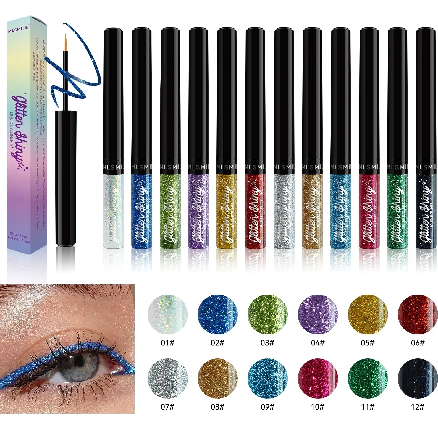 Diamond Shining Eyeliner Durable Waterproof and Sweat-proof 12-color Liquid Eye Shadow Professional Makeup Tools