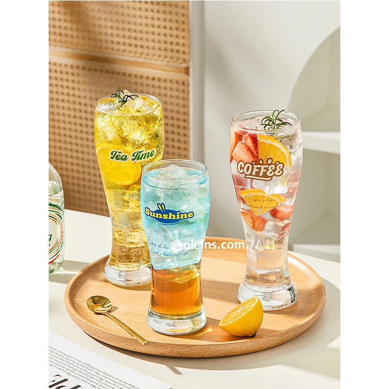 Summer Slim Waist Glasses 2026 New Household Large Capacity Juicy Beverage Cup Creative Letter Heat-resistant Good-looking Glass