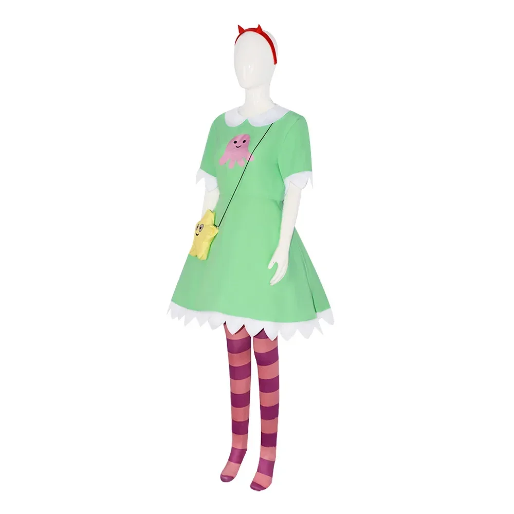 

2025 NEW Red Headwear Socks Halloween Fancy Costume 2025 Anime Star Vs. The Forces Of Evil Cosplay Star Butterfly Green Dress