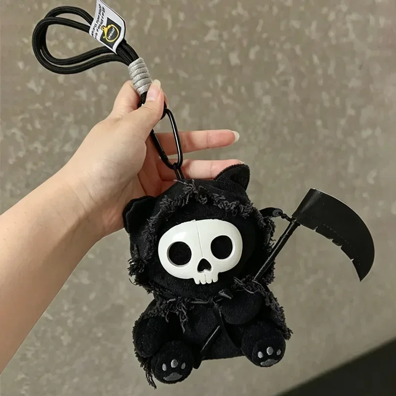 Grim Reaper Black Cat Plush Keychains Bag Charm Creative Spooky Stuffed Pendant For Backpack Purse Decor Gift Collection