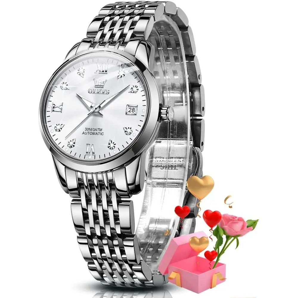 

Автоматические женские часы OLEVS с бриллиантами и турбийоном, водонепроницаемые, с фазами Луны, светящиеся