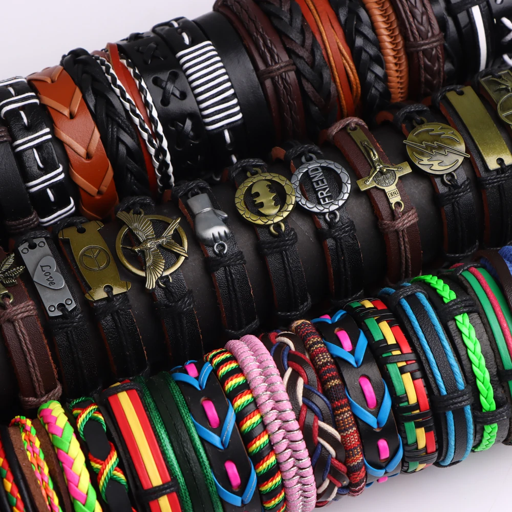 10/20/30/50/100 Teile/los Mode Klassische Vintage Leder Einstellbare Armbänder Armreif Für Frauen Männer Mix stil Schmuck Party Geschenke