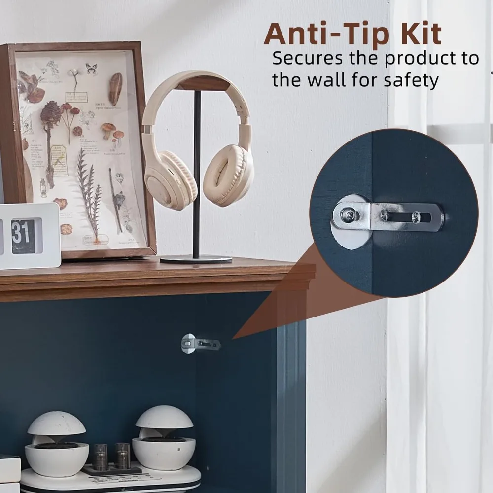 43 رف كتب أزرق طويل، رف كتب خشبي سميك من 3 طبقات مع أرفف قابلة للتعديل، خزانة كتب للمزرعة قائمة بذاتها مع شاشة مفتوحة