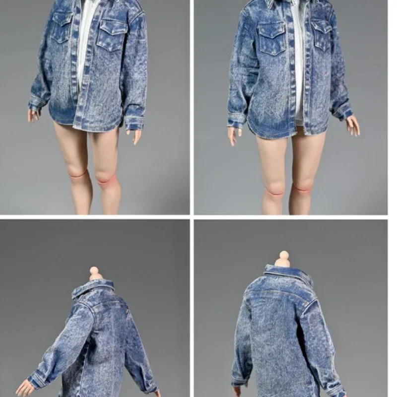 1/6 Scale Female Soldier Loose Workwear Coat Washed Denim Shirt for 12inch Action Figure Accessories Body Doll