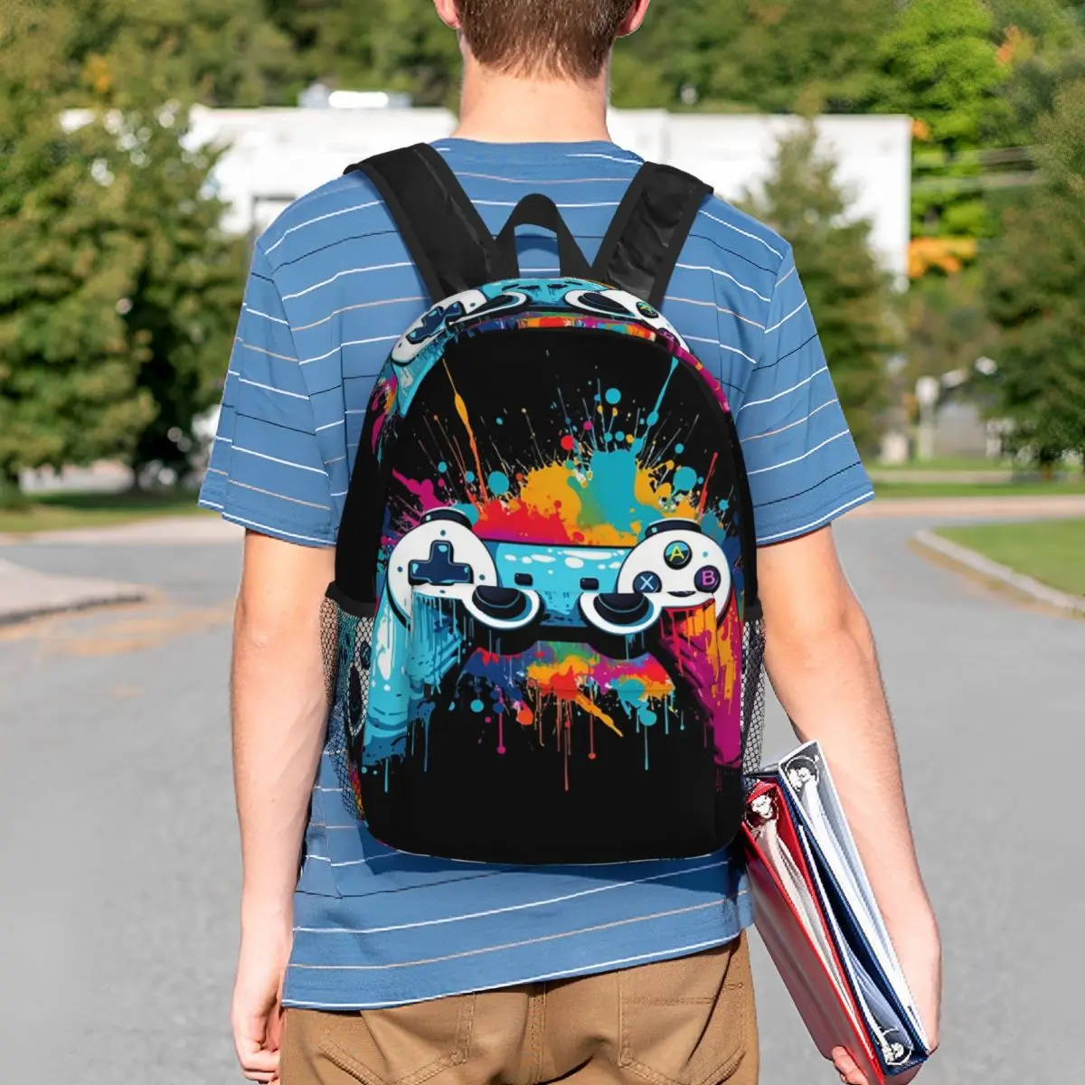 Game Controller Graffiti Design Backpack Student BookBag Kids School Bag Computer Shoulder Bags for Boys Girls