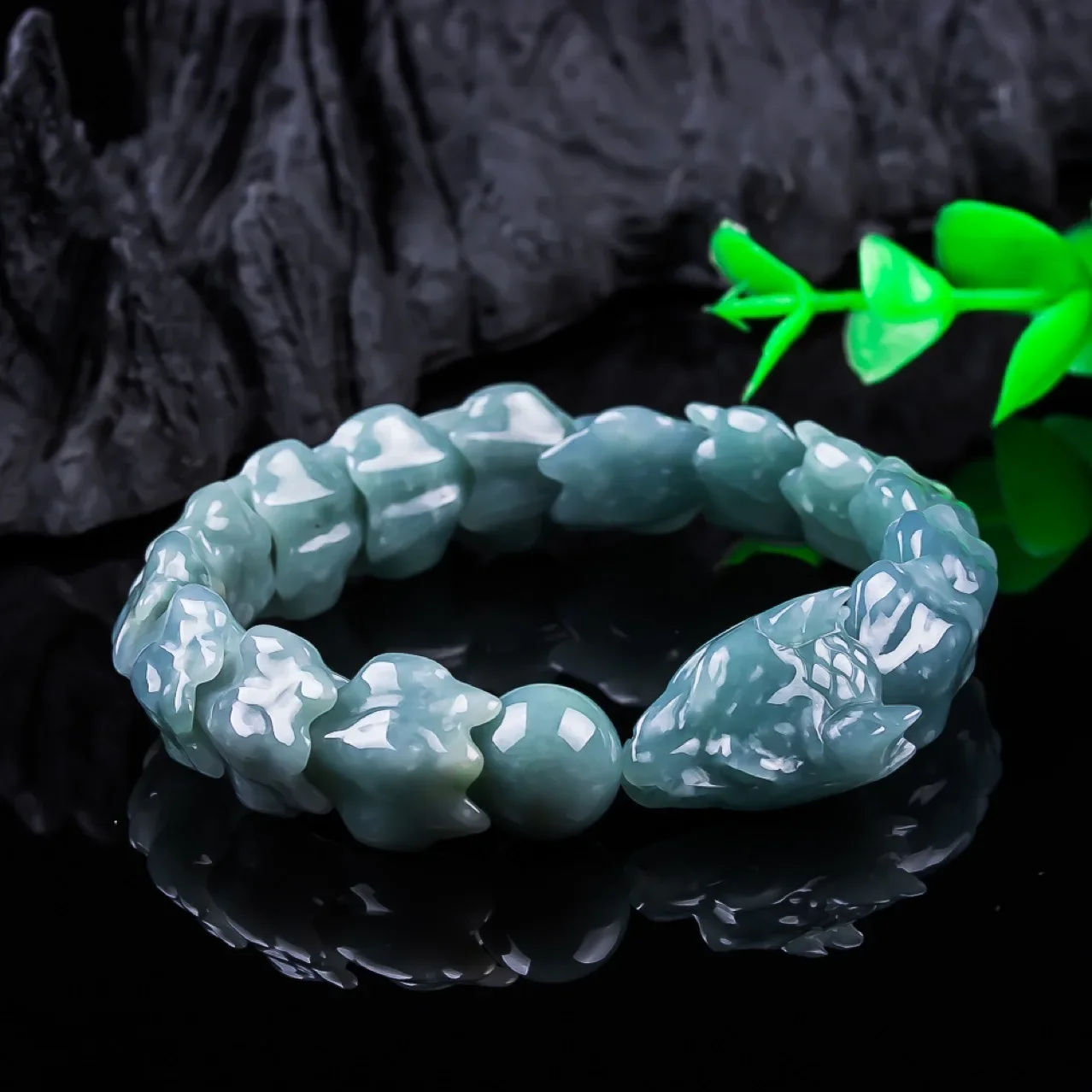 Authentic Natural A-grade Jadeite Blue Water Dragon Bone Bracelet, Ice-grade Jade Pendant for Men, Jade Artifact