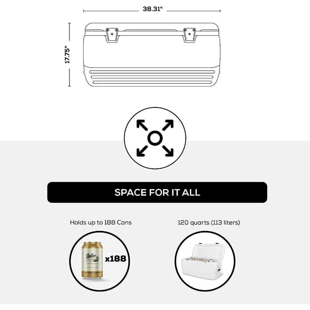 Imagem -05 - Caixa Refrigerador Portátil Igloo Polar 120 Qt. Cooler Acampamento Acampamento Cozinhar Suprimentos Caminhadas Esportes Entretenimento