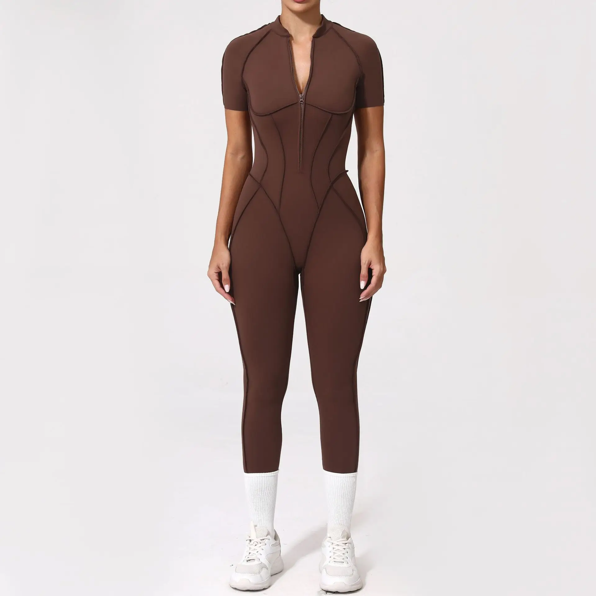 Half Zipper Jumpsuit Women Sport Overalls Long Sleeved Workout Clothing Backless Running Fitness Jumpsuit Gym Tracksuit Yoga Set