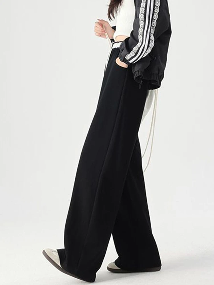 Zoki 女性ルーズヴィンテージスウェットパンツハイウエストカジュアルポケットワイドレッグパンツストリート高品質レトロアメリカングレーパンツ