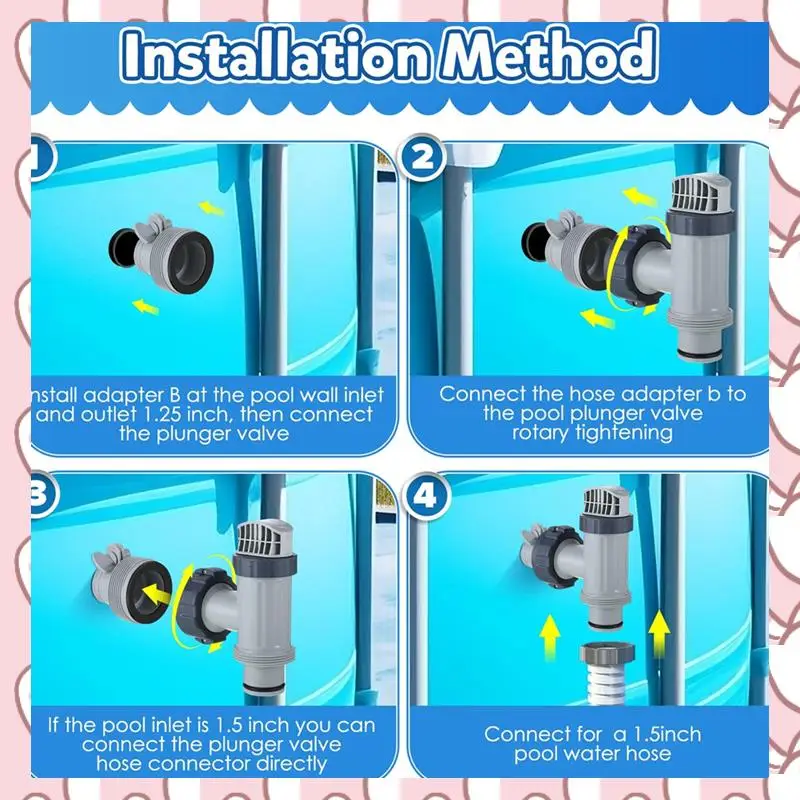 HHTL 2 Pcs Pool Plunger Valve And 1.25 Inch To 1.5 Inch Type B Hose Adapter Compatible For  Pool Replacement Parts