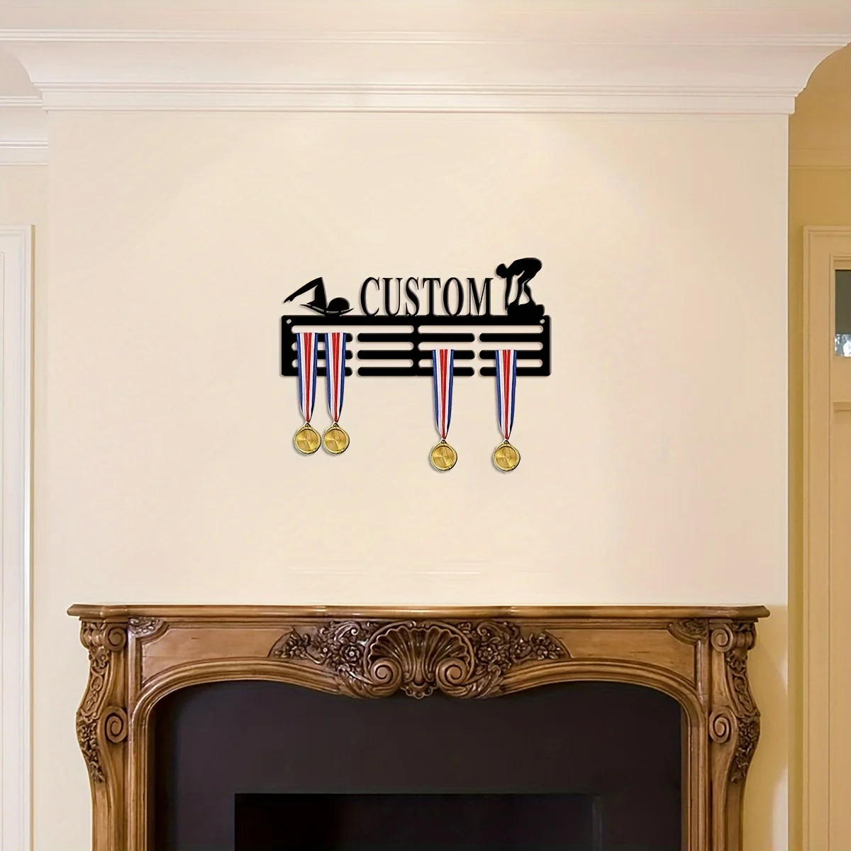 1pc Custom Swimming Metal Medal Hanger Holder,Personalized Football Number Medal Display Rack for Sports Awards,Home Decor Gift view 5