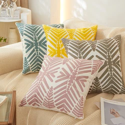 Embroidery Pillow Cover 45x45cm Blue Yellow Grey Fern Leaves Home Decoration Cushion Cover Square Living Room Sofa Couch Bedroom